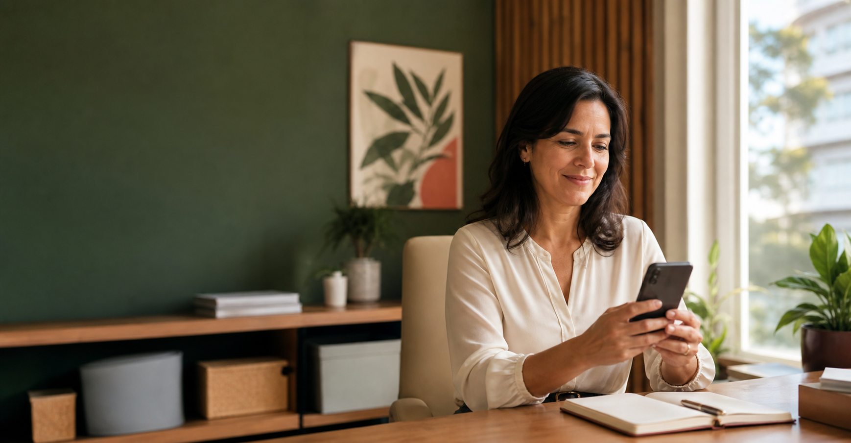 Profesional de la salud organizando su consulta desde el telefono