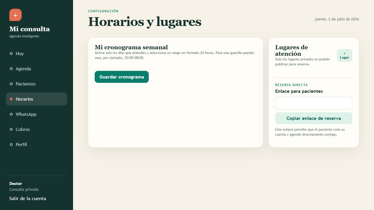 Configuracion de horarios y disponibilidad